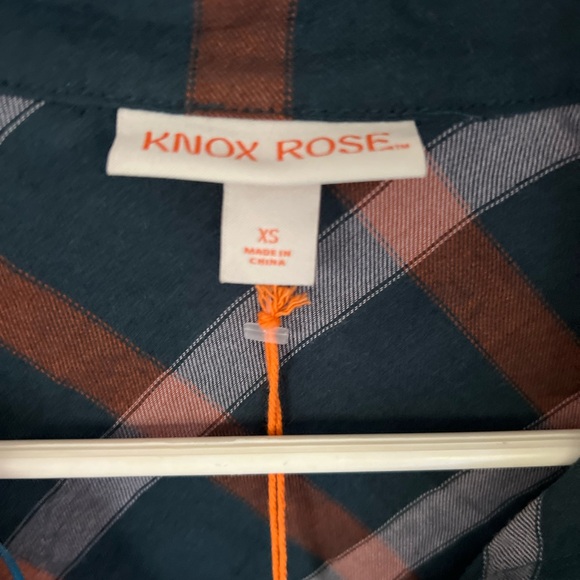 🔵 1) Long Sleeve Button-Down Tunic Shirt Knox Rose oversized Plaid XS NWT - Picture 5 of 6